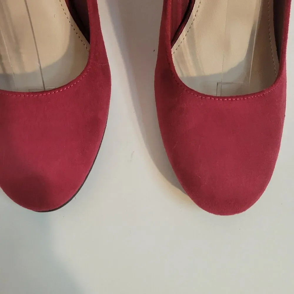 Coutgo Women’s Size 10 Red Mary Jane Wedge Heels Faux Suede Shoes